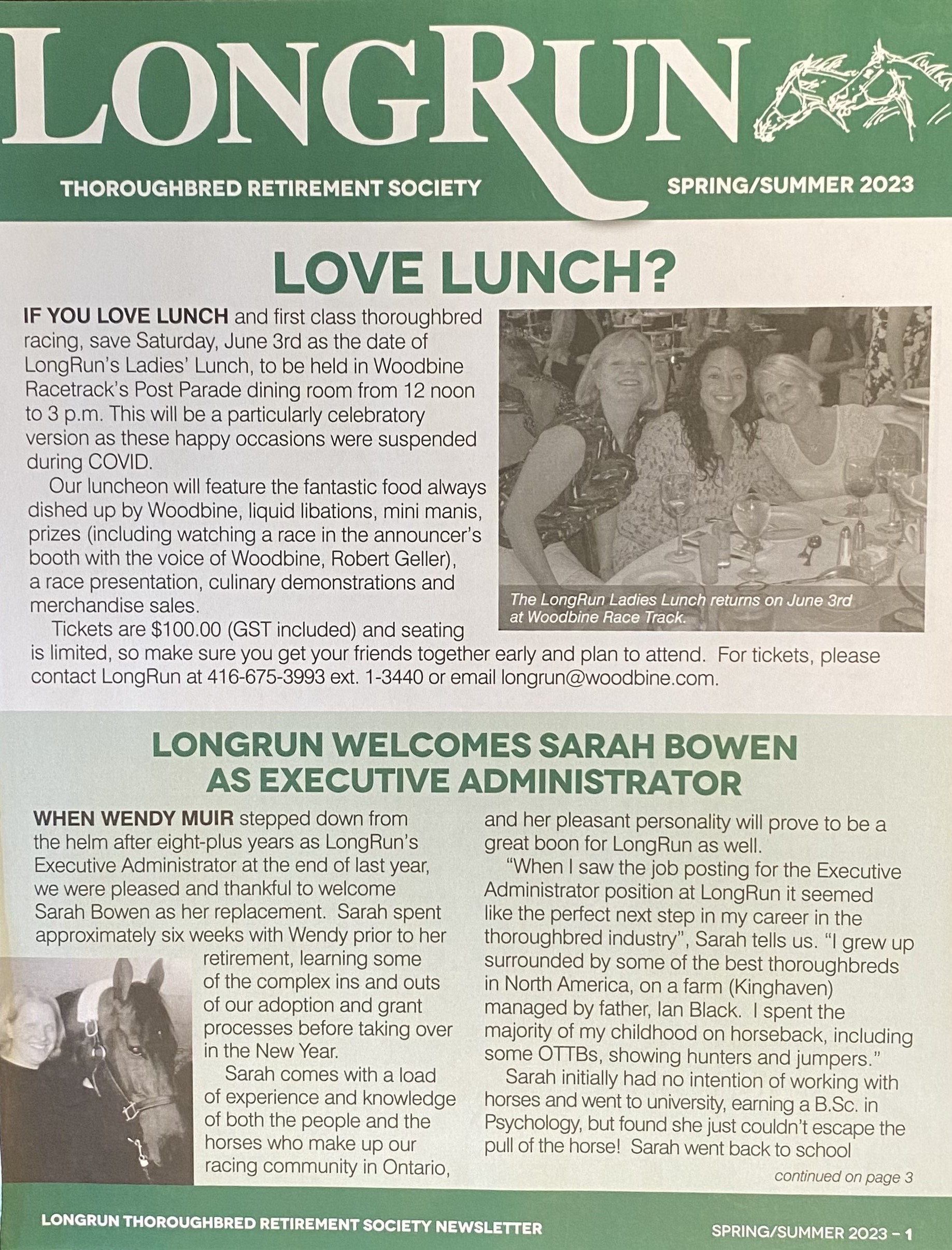 Cover of the spring newsletter
